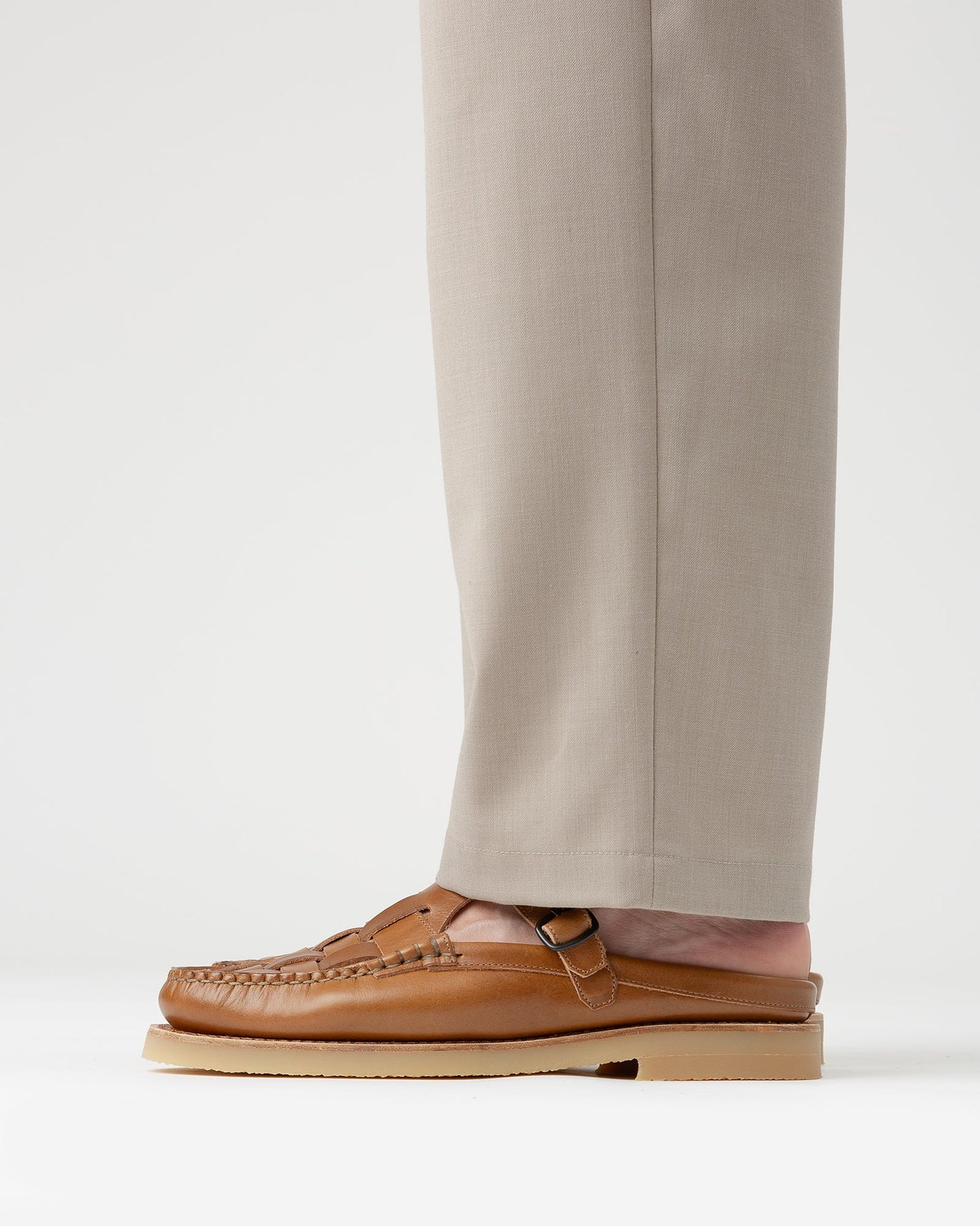 FERRIOL MULE RUBBER VEG TAN - Woven T-bar Mule Loafer | Hereu near me