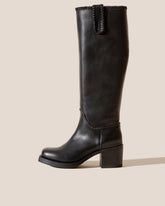 Hereu Boots | CALOBRA - Heeled Square-Toe Braided Detail Knee-High Boot - Women