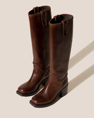 Hereu Boots | CALOBRA - Heeled Square-Toe Braided Detail Knee-High Boot - Women