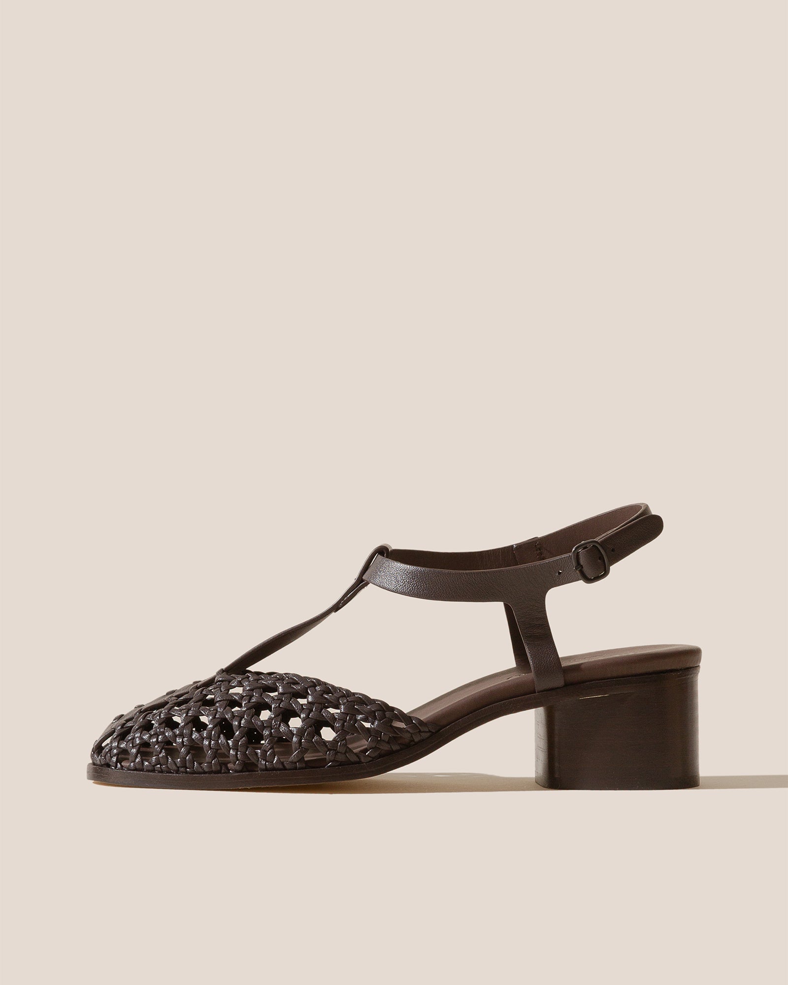 GABIA - Heeled Woven T-bar Sandal | Hereu US