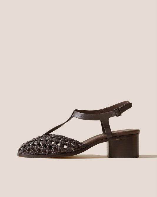 GABIA - Heeled Woven T-bar Sandal | Hereu US