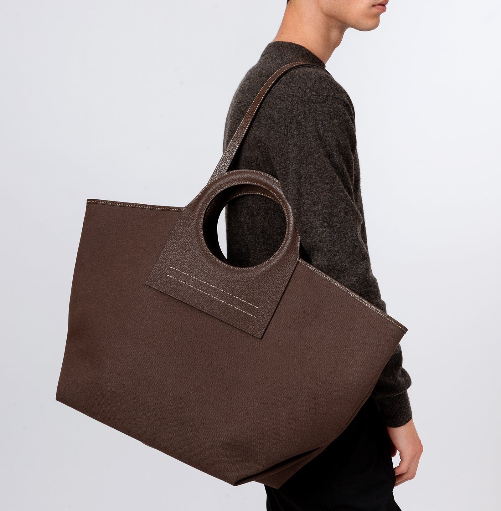 CALA L - Leather-trimmed Canvas Tote Bag | Hereu US