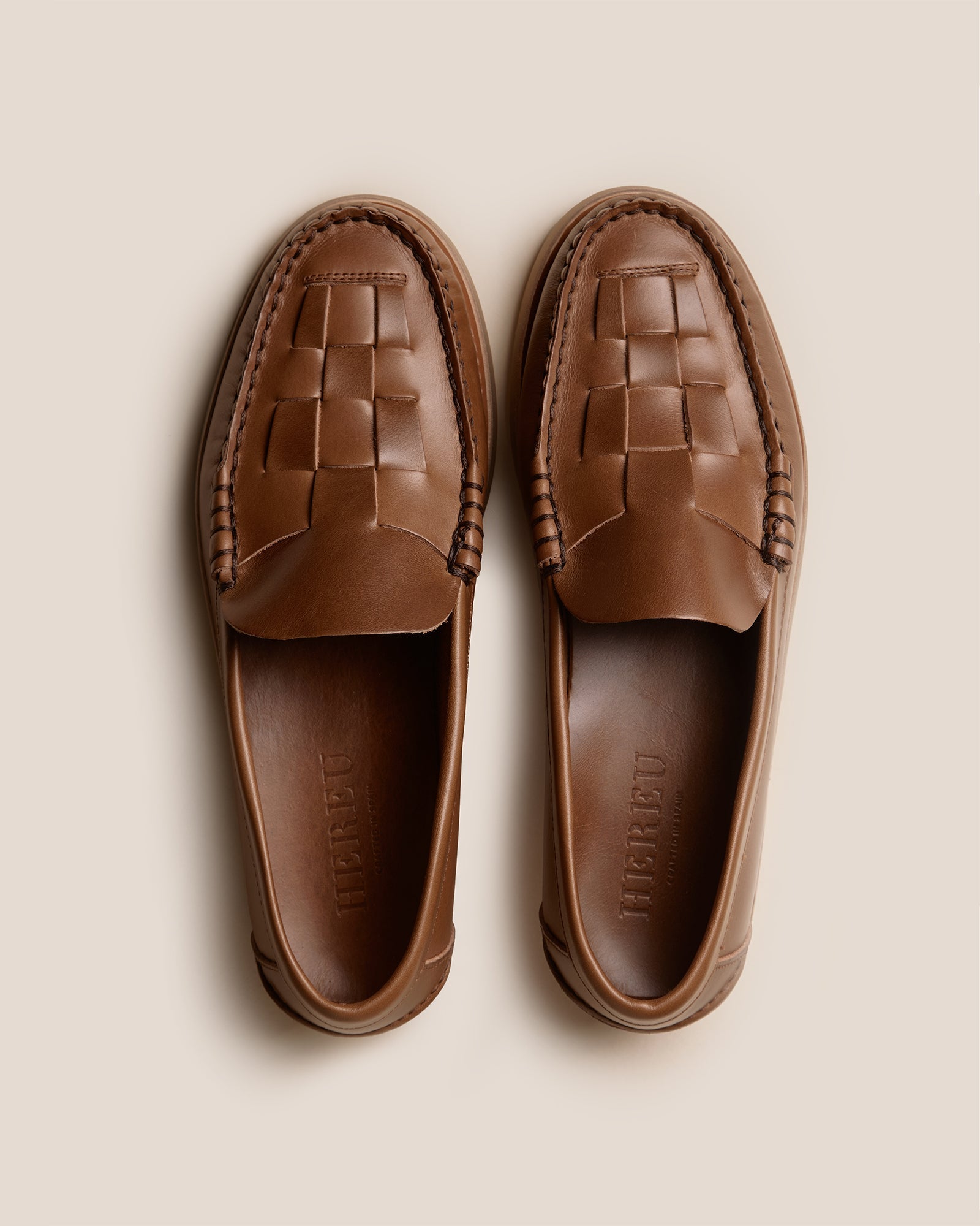 NOMBELA RUBBER VEG TAN - Interwoven Detail Slip-On Loafer | Hereu US