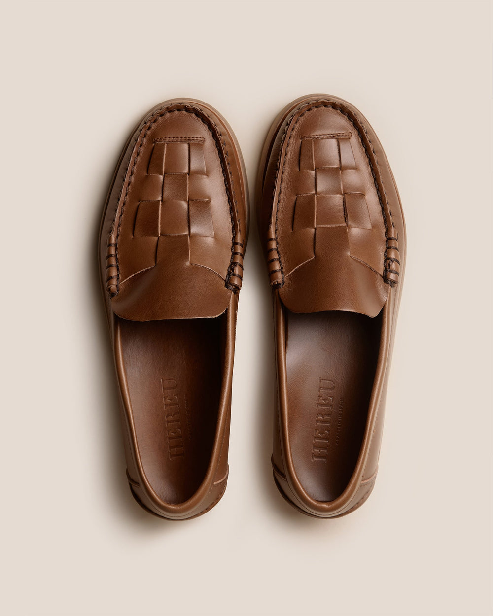 NOMBELA RUBBER VEG TAN - Interwoven Detail Slip-On Loafer | Hereu US