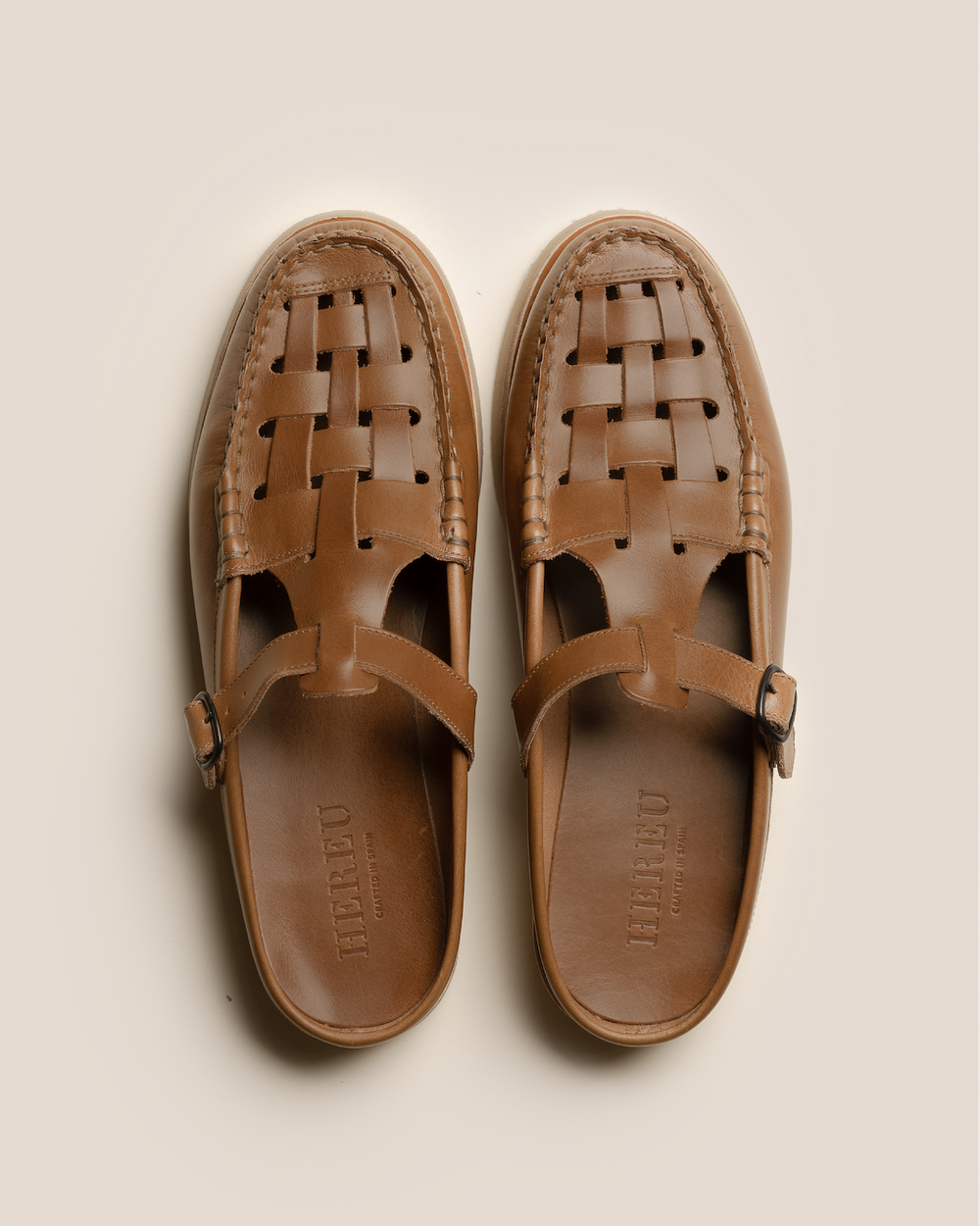 FERRIOL MULE RUBBER VEG TAN - Woven T-bar Mule Loafer | Hereu near me