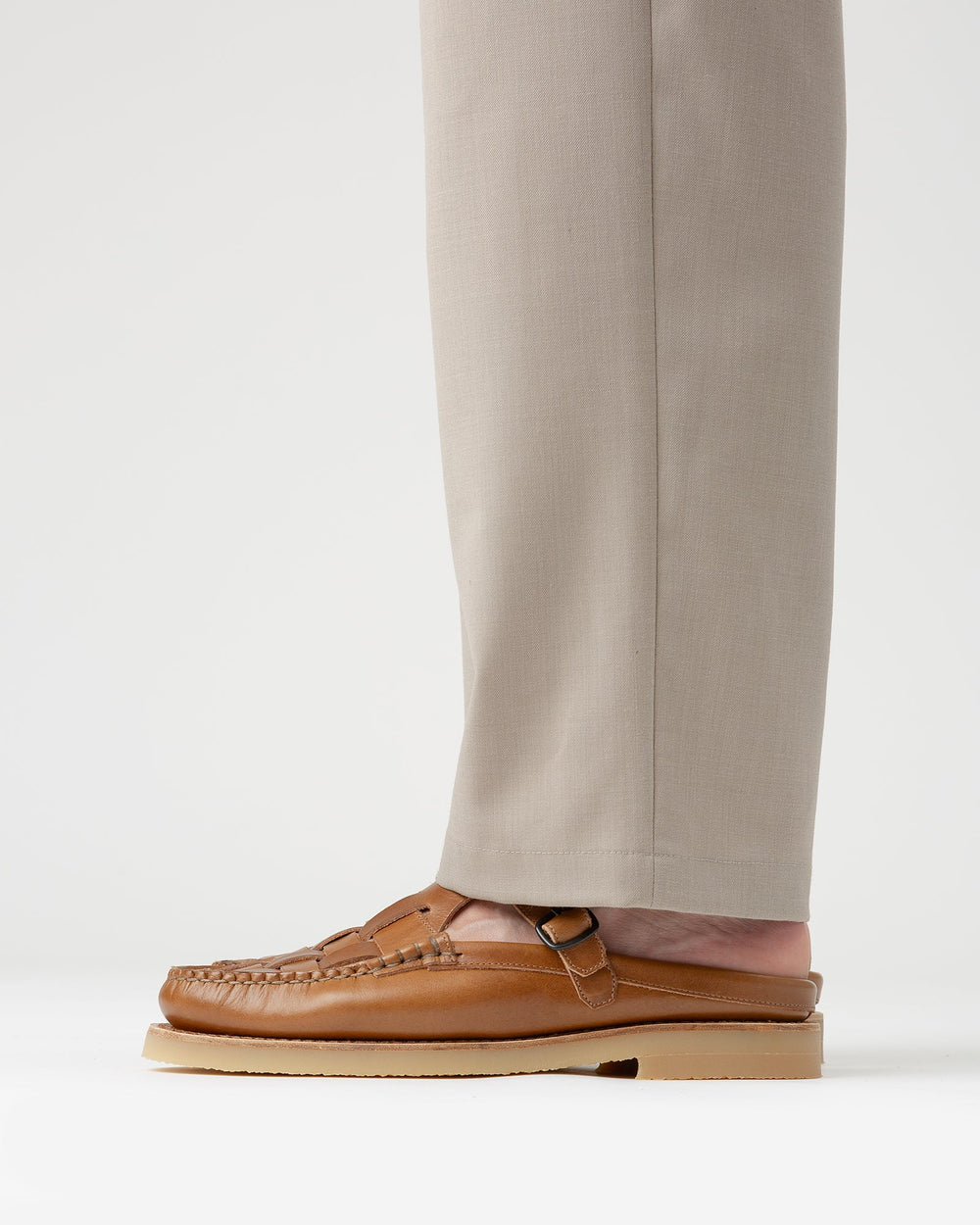 FERRIOL MULE RUBBER VEG TAN - Woven T-bar Mule Loafer | Hereu near me