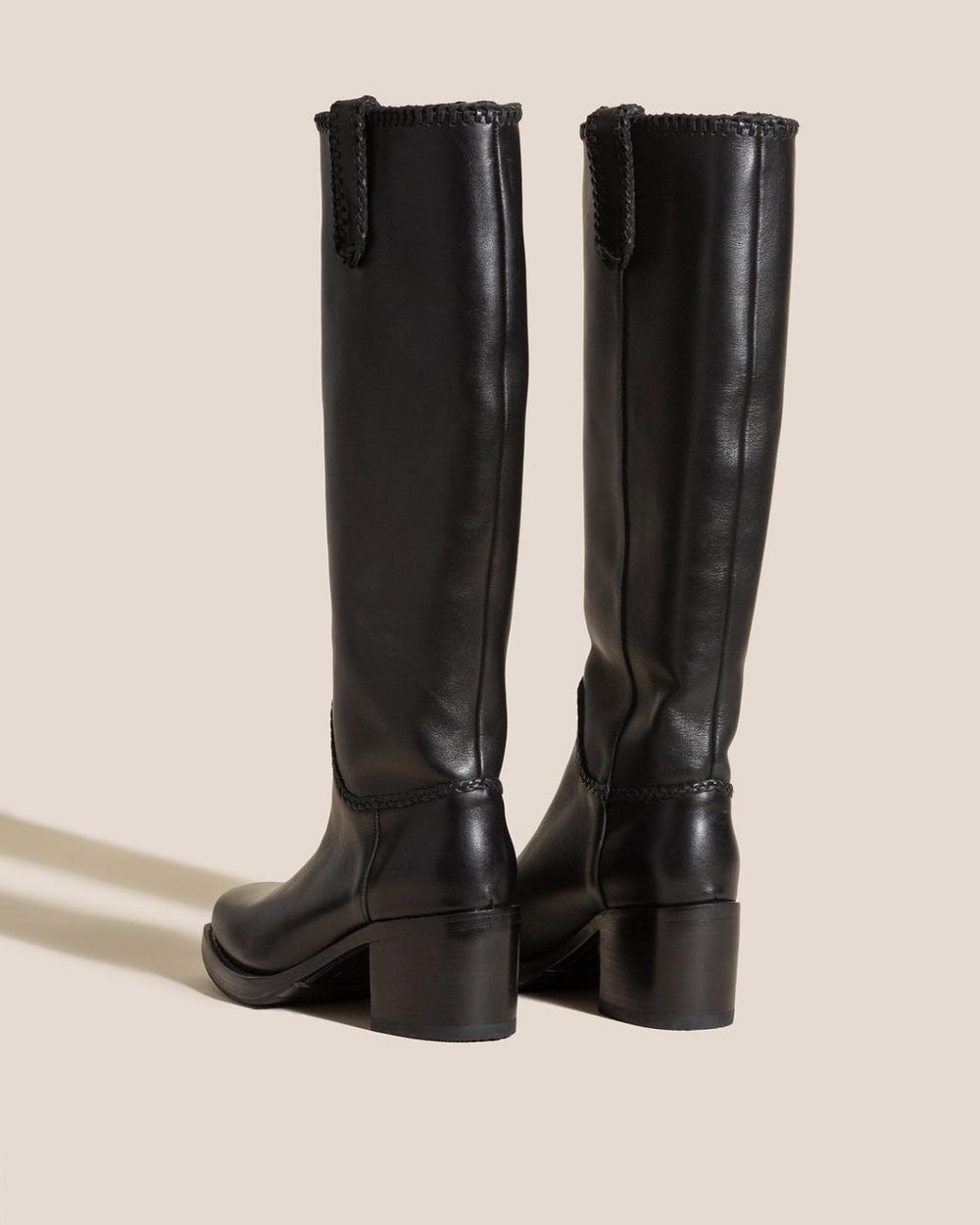 Hereu Boots | CALOBRA - Heeled Square-Toe Braided Detail Knee-High Boot - Women