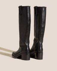 Hereu Boots | CALOBRA - Heeled Square-Toe Braided Detail Knee-High Boot - Women