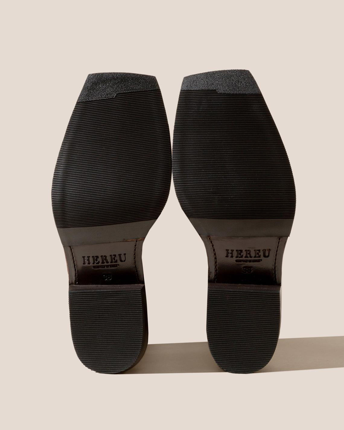 Hereu Boots | CALOBRA - Heeled Square-Toe Braided Detail Knee-High Boot - Women