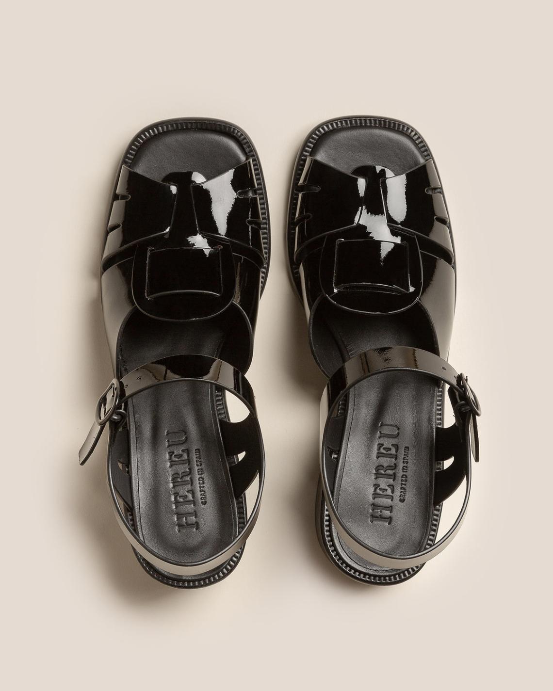 Hereu Heels | ANCORA SQUARED HEELED GLOSSY - Open-Toe Fisherman Sandal - Women