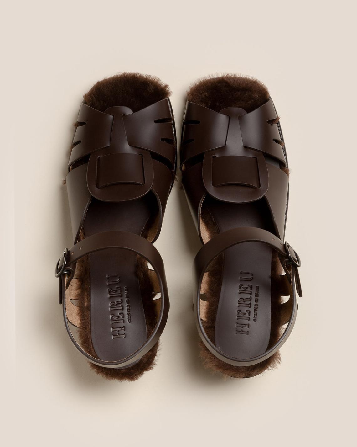 Hereu Heels | ANCORA SQUARED HEELED SHEARLING - Open-Toe Fisherman Sandal - Women