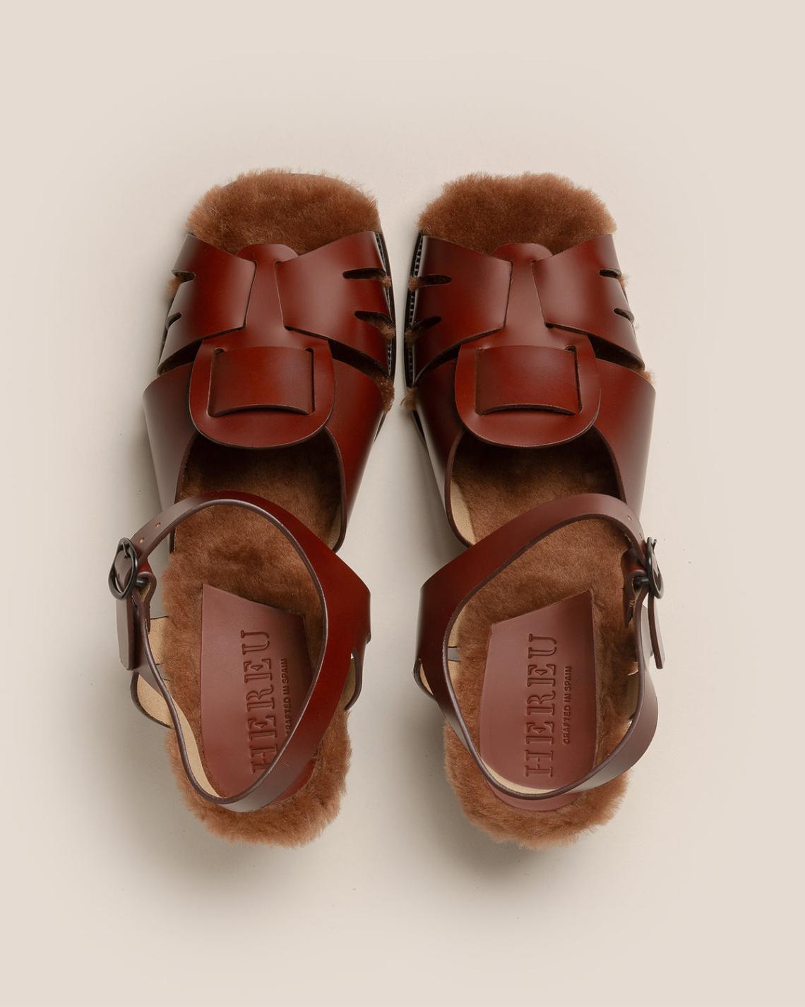 Hereu Heels | ANCORA SQUARED HEELED SHEARLING - Open-Toe Fisherman Sandal - Women